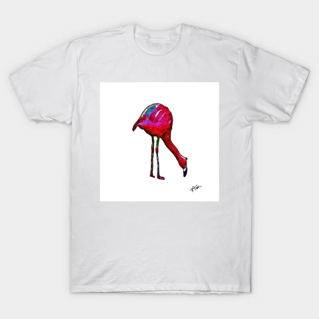 Feeding Flamingo In Abstract T-Shirt by KirtTisdale